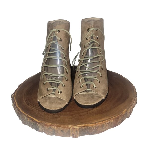 CAPE ROBBIN CARRIE-5 LACE-UP LOW HEEL BOOTIE SIZE 9 NUDE - Picture 5 of 8